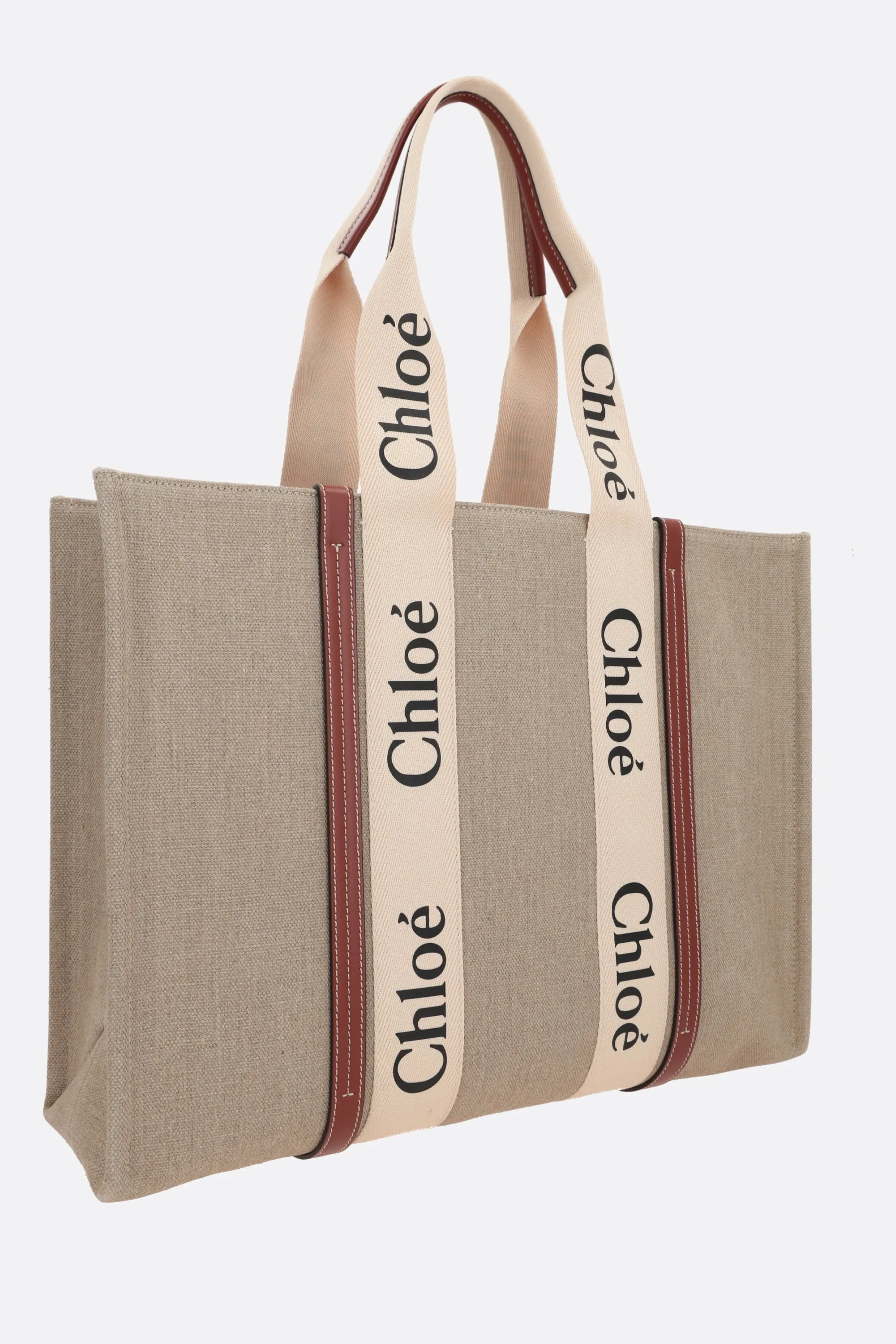 Woody large tote bag in linen and leather